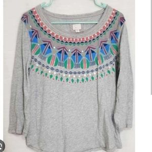 Anthropologie Postmark Tribal Grey long sleeve cotton shirt Top size medium